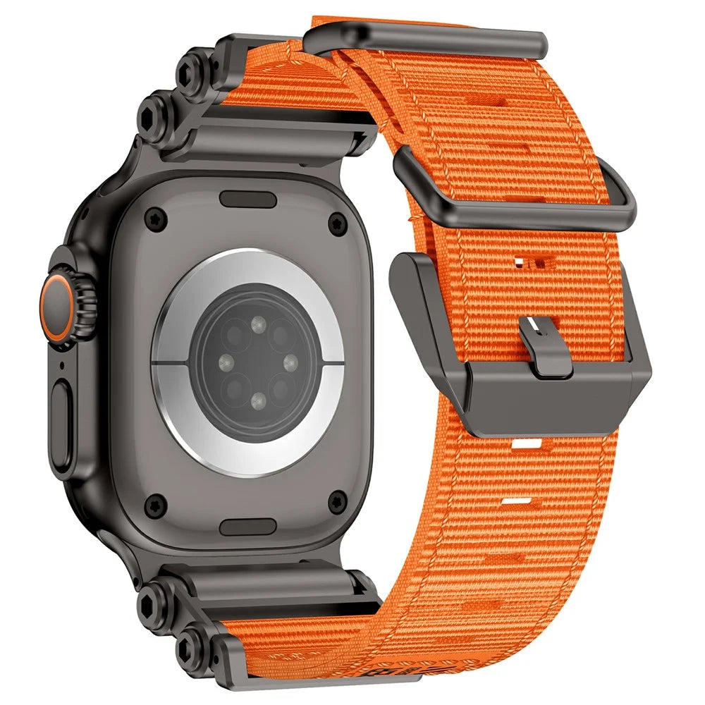 Watch Band For Apple Watch Ultra 3 2 1 49mm / Series 11 10 46mm / 9 8 7 45mm / SE3 SE2 SE 6 5 4 44mm / 3 2 1 42mm Gear Design Nylon Strap with Black Connector - Orange - 4