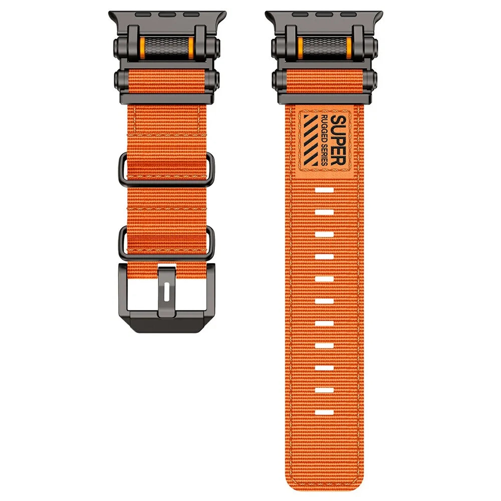 Watch Band For Apple Watch Ultra 3 2 1 49mm / Series 11 10 46mm / 9 8 7 45mm / SE3 SE2 SE 6 5 4 44mm / 3 2 1 42mm Gear Design Nylon Strap with Black Connector - Orange - 5