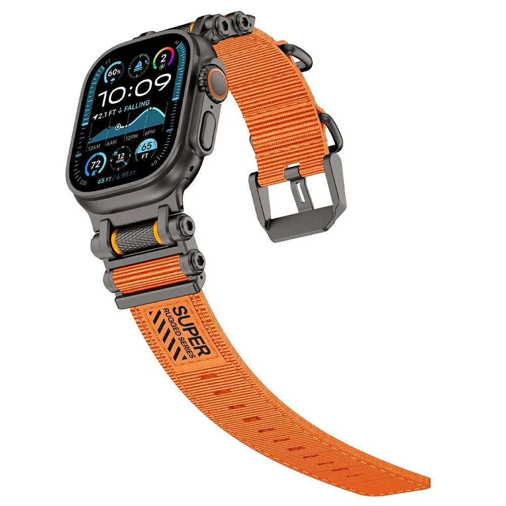 Watch Band For Apple Watch Ultra 3 2 1 49mm / Series 11 10 46mm / 9 8 7 45mm / SE3 SE2 SE 6 5 4 44mm / 3 2 1 42mm Gear Design Nylon Strap with Black Connector - Orange - 6