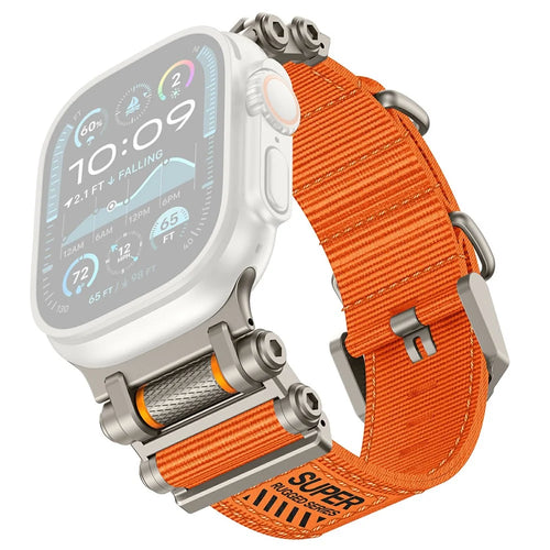 Watch Band For Apple Watch Ultra 3 2 1 49mm / Series 11 10 46mm / 9 8 7 45mm / SE3 SE2 SE 6 5 4 44mm / 3 2 1 42mm Gear Design Nylon Strap with Titanium Connector - Orange - 1