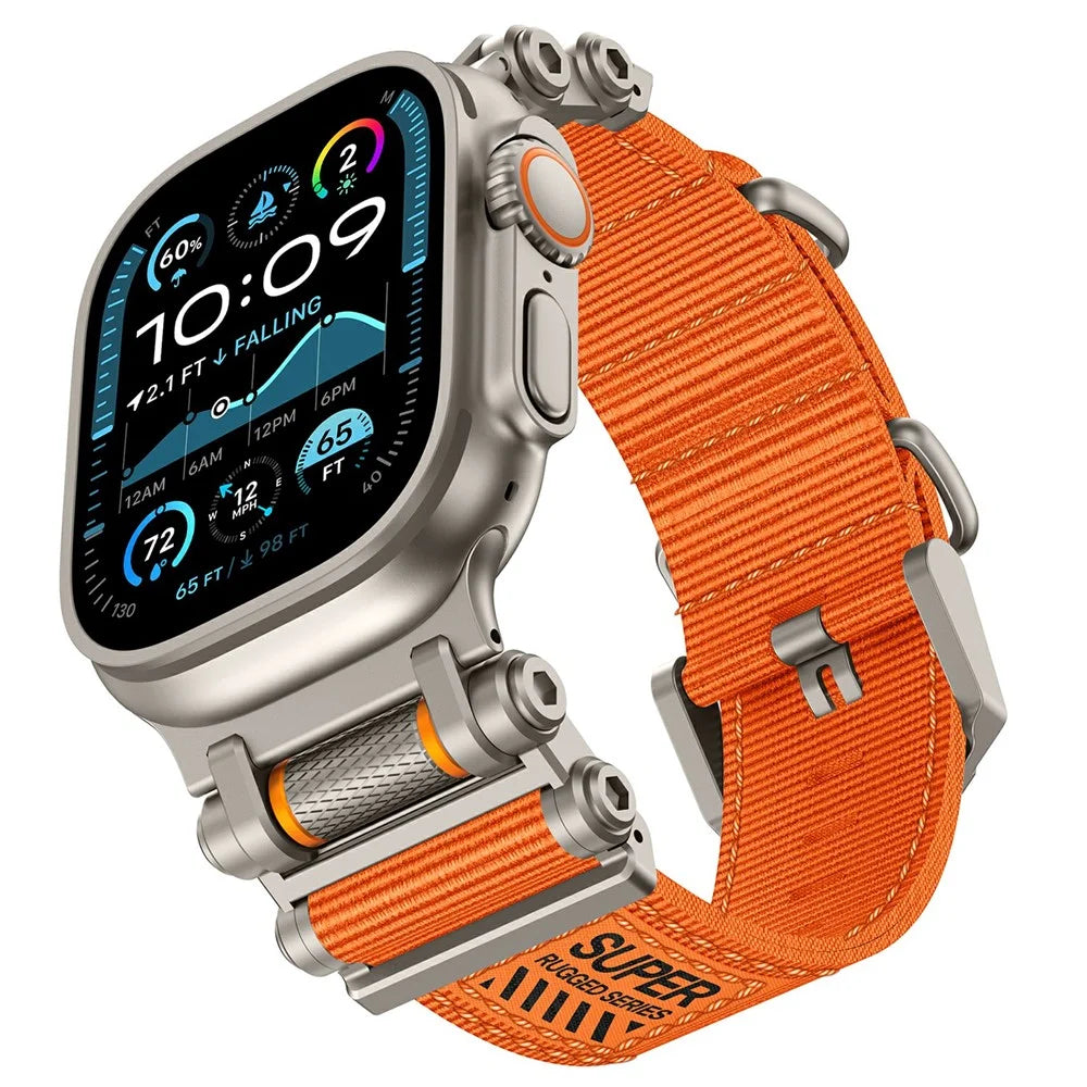 Watch Band For Apple Watch Ultra 3 2 1 49mm / Series 11 10 46mm / 9 8 7 45mm / SE3 SE2 SE 6 5 4 44mm / 3 2 1 42mm Gear Design Nylon Strap with Titanium Connector - Orange - 2