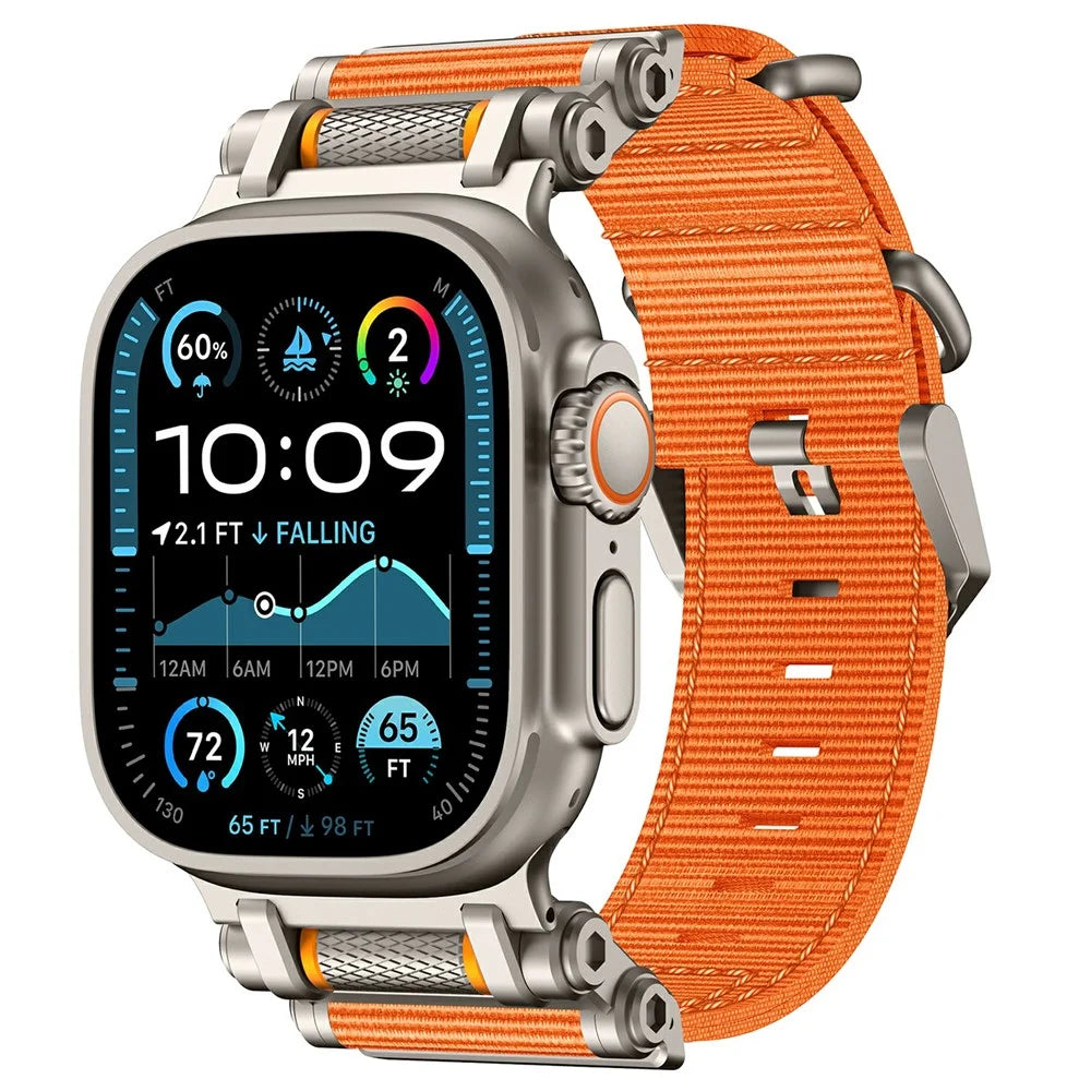 Watch Band For Apple Watch Ultra 3 2 1 49mm / Series 11 10 46mm / 9 8 7 45mm / SE3 SE2 SE 6 5 4 44mm / 3 2 1 42mm Gear Design Nylon Strap with Titanium Connector - Orange - 3