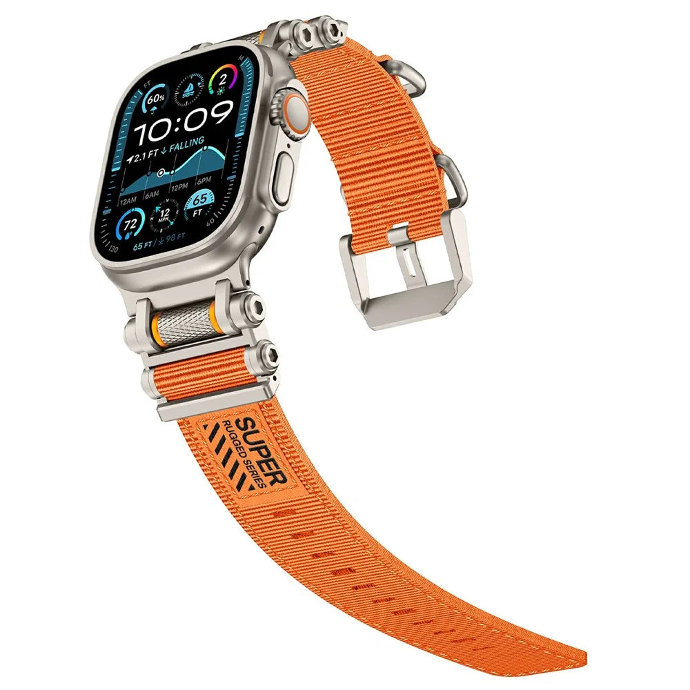 Watch Band For Apple Watch Ultra 3 2 1 49mm / Series 11 10 46mm / 9 8 7 45mm / SE3 SE2 SE 6 5 4 44mm / 3 2 1 42mm Gear Design Nylon Strap with Titanium Connector - Orange - 5
