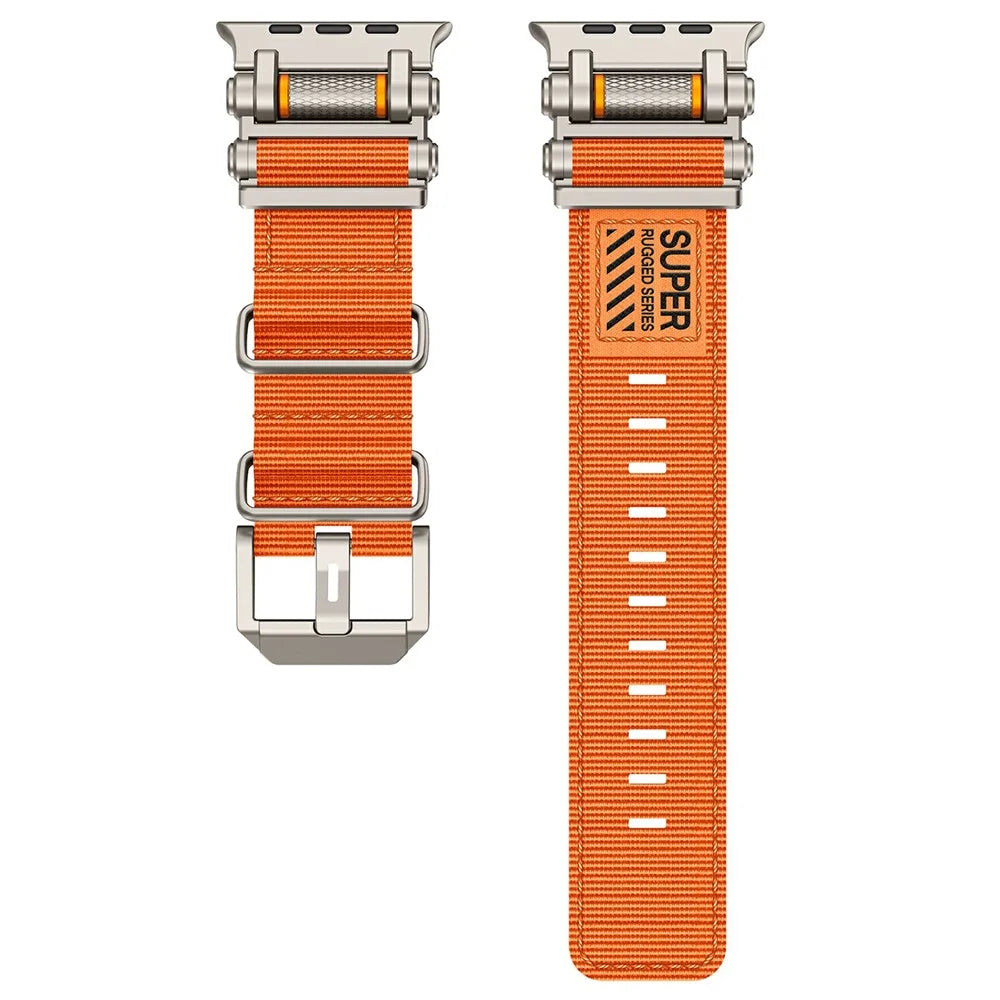 Watch Band For Apple Watch Ultra 3 2 1 49mm / Series 11 10 46mm / 9 8 7 45mm / SE3 SE2 SE 6 5 4 44mm / 3 2 1 42mm Gear Design Nylon Strap with Titanium Connector - Orange - 6