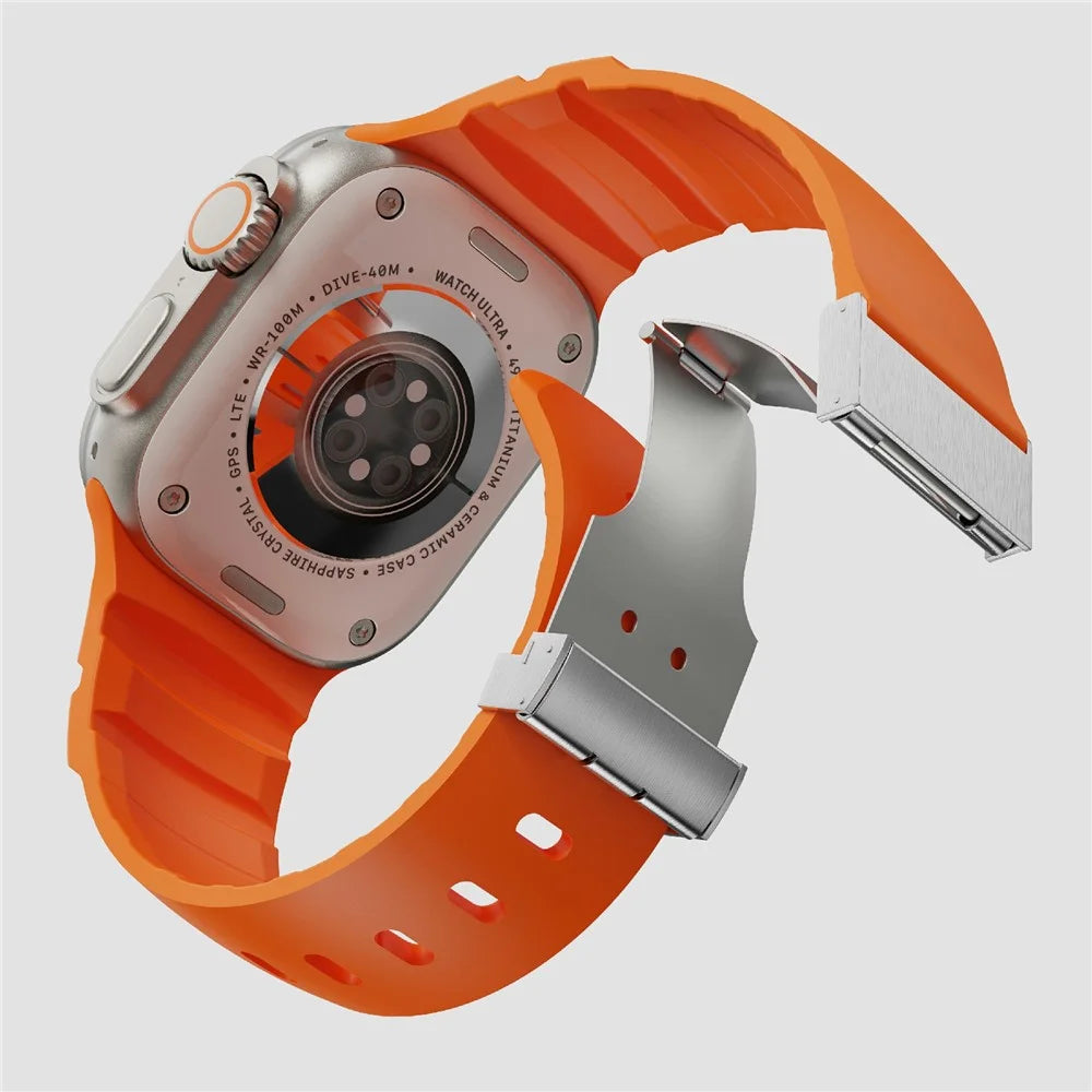 Watch Band For Apple Watch Ultra 3 2 1 49mm / Series 11 10 46mm / 9 8 7 45mm / SE3 SE2 SE 6 5 4 44mm / 3 2 1 42mm Magnetic Silicone Strap - Orange - 2