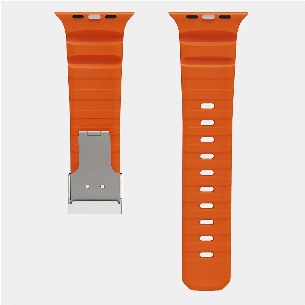 Watch Band For Apple Watch Ultra 3 2 1 49mm / Series 11 10 46mm / 9 8 7 45mm / SE3 SE2 SE 6 5 4 44mm / 3 2 1 42mm Magnetic Silicone Strap - Orange - 4