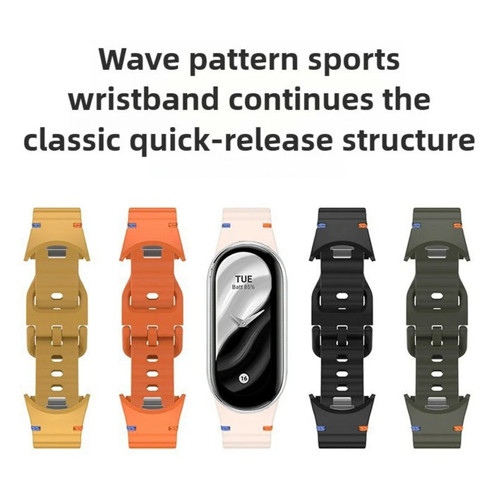 Watch Band For Xiaomi Smart Band 10  /  9  /  8 Stitching Line Wavy Pattern Silicone Wrist Strap - White - 3