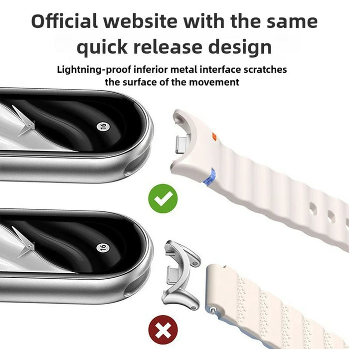 Watch Band For Xiaomi Smart Band 10  /  9  /  8 Stitching Line Wavy Pattern Silicone Wrist Strap - White - 4