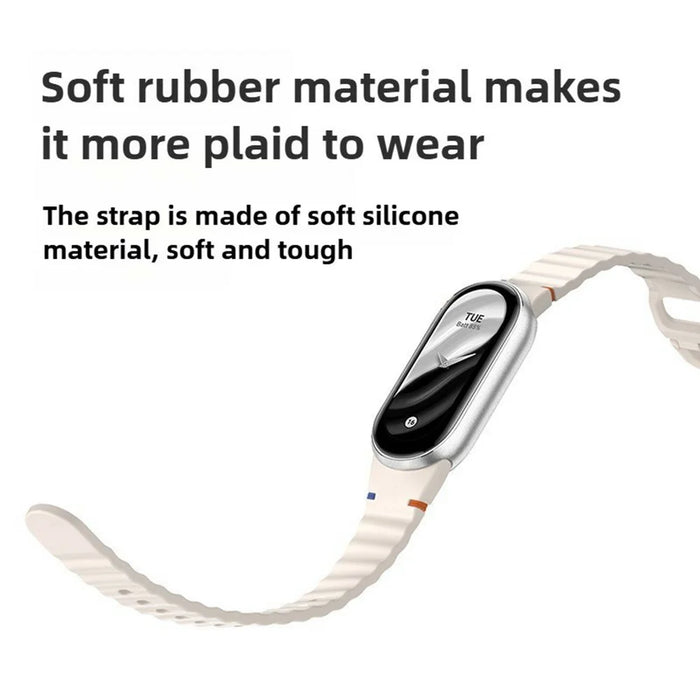 Watch Band For Xiaomi Smart Band 10  /  9  /  8 Stitching Line Wavy Pattern Silicone Wrist Strap - White - 5