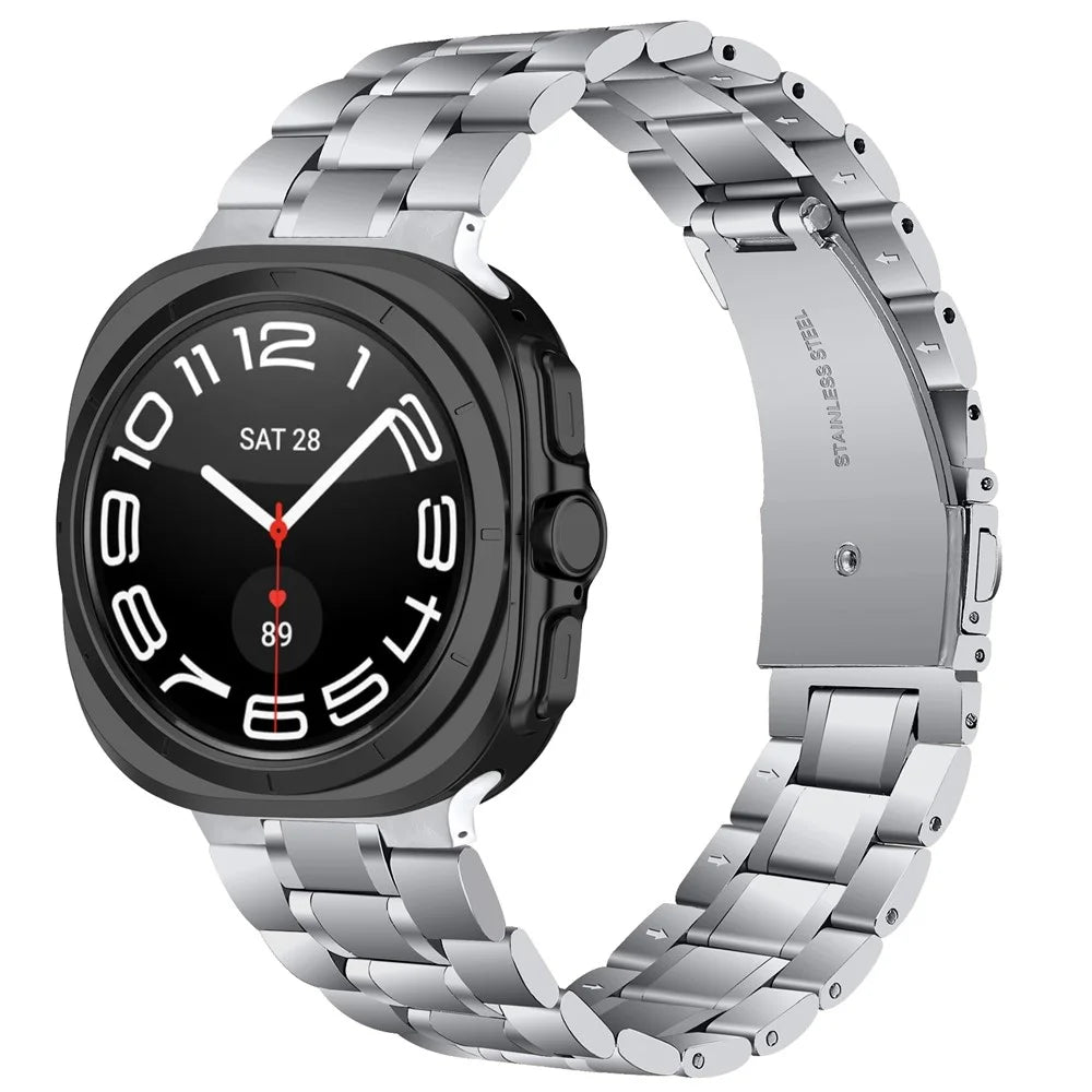 Silver Strap for Samsung Galaxy Watch8 44mm / 40mm / 8 Classic 46mm Stainless Steel Five-Link Integrated Watch Band with Butterfly Clasp - 2