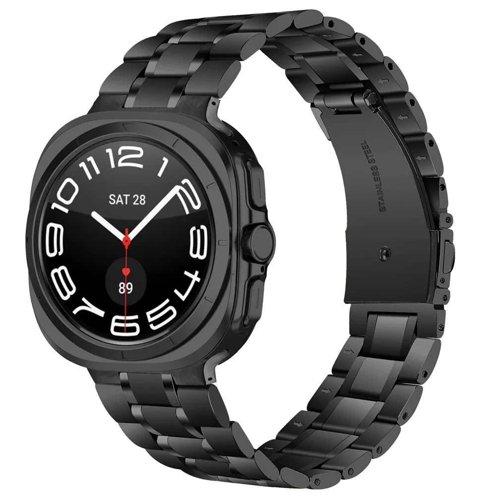 Colored Strap for Samsung Galaxy Watch8 44mm / 40mm / 8 Classic 46mm Metal Five-Link Watch Band with Butterfly Clasp - Black - 2