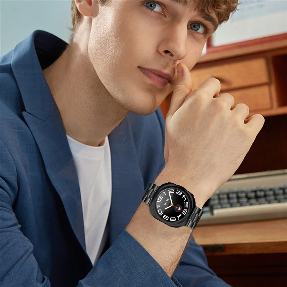 Colored Strap for Samsung Galaxy Watch8 44mm / 40mm / 8 Classic 46mm Metal Five-Link Watch Band with Butterfly Clasp - Black - 3
