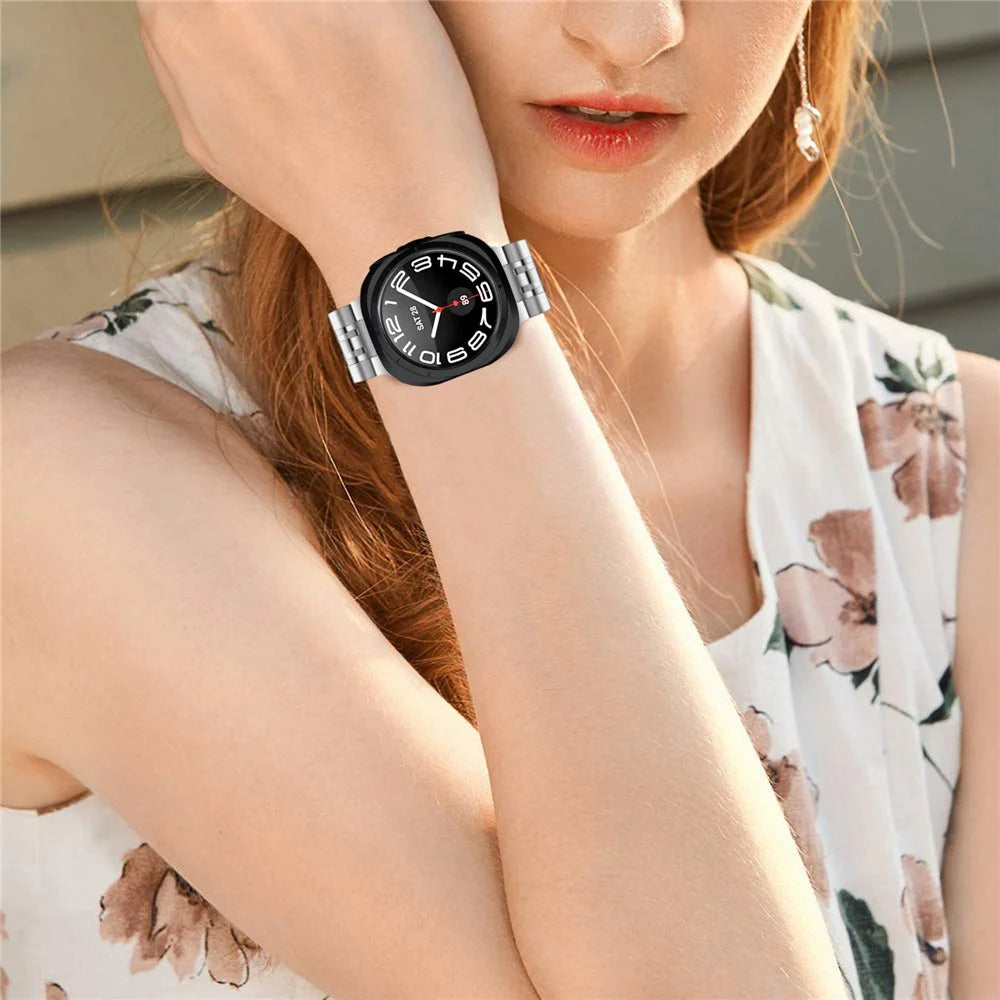 Silver Slim Strap for Samsung Galaxy Watch8 44mm / 40mm / 8 Classic 46mm Stainless Steel Seven-Link Watch Band - 3