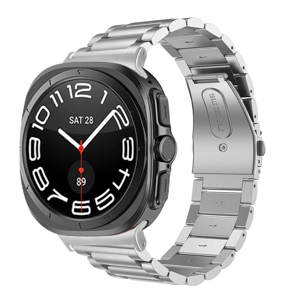 For Samsung Galaxy Watch Ultra2 47mm / Watch Ultra (2025) 47mm / Watch Ultra 47mm Band 3-Bead Stainless Steel Watch Strap - Silver - 3