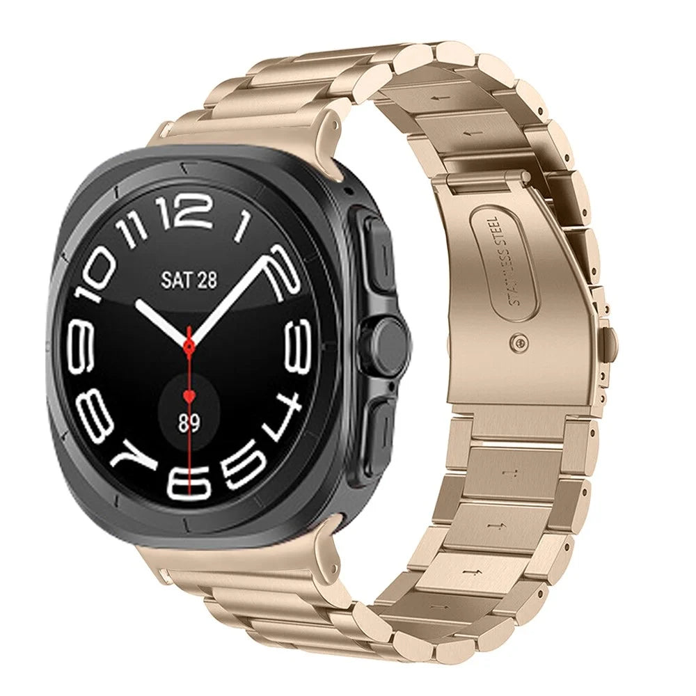 For Samsung Galaxy Watch Ultra2 47mm / Watch Ultra (2025) 47mm / Watch Ultra 47mm Band 3-Bead Electroplating Color Metal Watch Strap - Retro Gold - 3