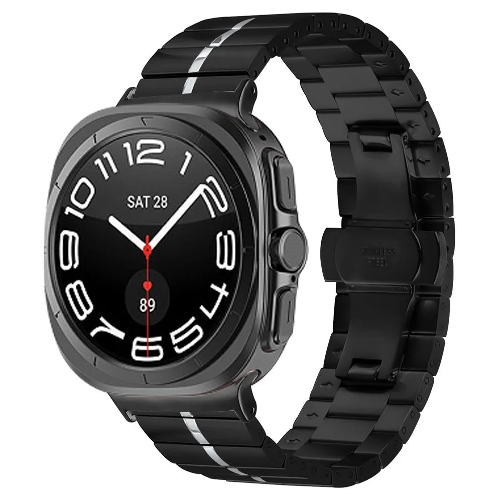 For Samsung Galaxy Watch Ultra2 47mm / Watch Ultra (2025) 47mm / Watch Ultra 47mm Band 1-Bead Electroplated Color Watch Strap - Black / Silver - 3