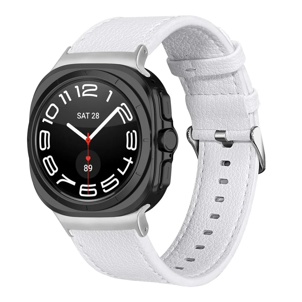 For Samsung Galaxy Watch Ultra2 47mm / Watch Ultra (2025) 47mm / Watch Ultra 47mm Band Genuine Cow Leather Adjustable Wrist Strap - White - 2