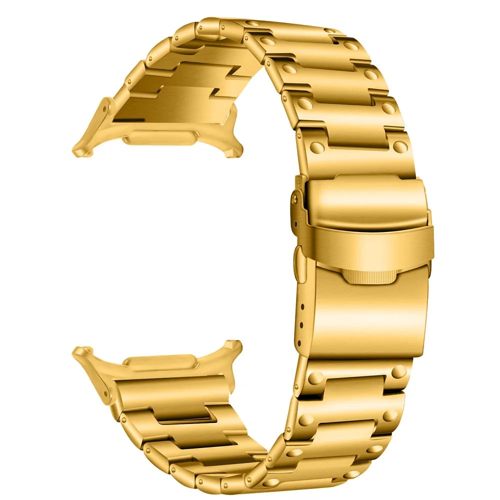 For Samsung Galaxy Watch Ultra2 47mm / Watch Ultra (2025) 47mm / Watch Ultra 47mm Band Turtleback Clasp Electroplated Stainless Steel Watch Strap - Gold - 1