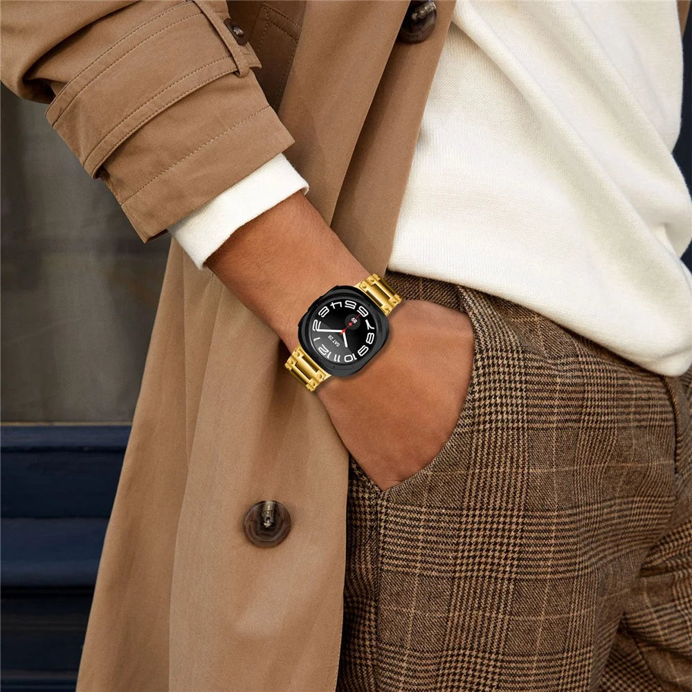 For Samsung Galaxy Watch Ultra2 47mm / Watch Ultra (2025) 47mm / Watch Ultra 47mm Band Turtleback Clasp Electroplated Stainless Steel Watch Strap - Gold - 4