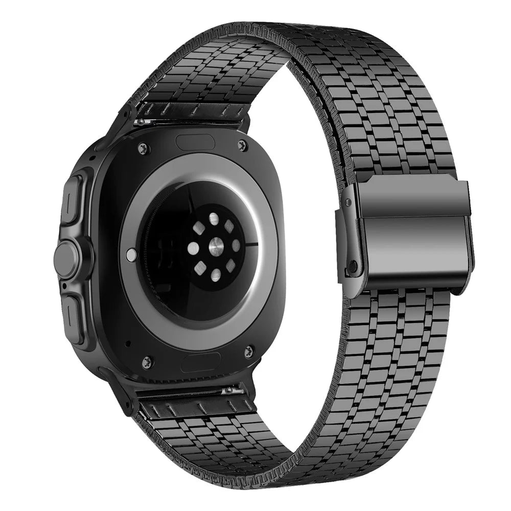 For Samsung Galaxy Watch Ultra2 47mm / Watch Ultra (2025) 47mm / Watch Ultra 47mm Metal Band 7-Beads Black Watch Strap with Double Safety Clasp - 1