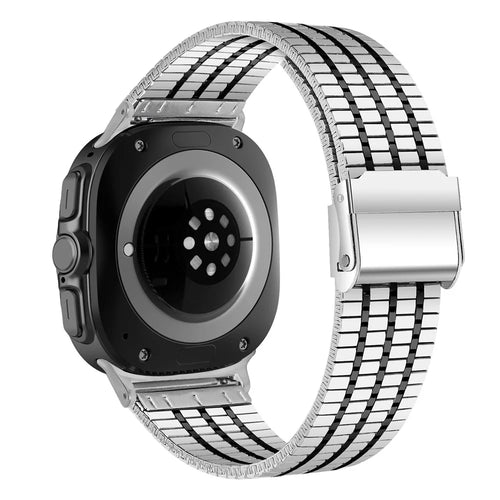 For Samsung Galaxy Watch Ultra2 47mm / Watch Ultra (2025) 47mm / Watch Ultra 47mm Band 7-Beads Electroplated Stainless Steel Watch Strap - Black / Silver - 1