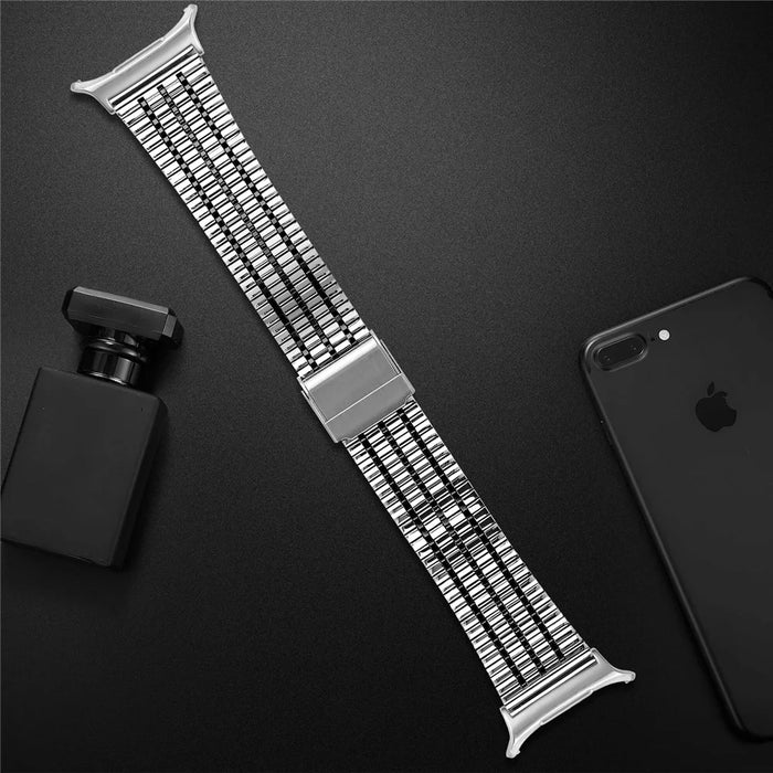 For Samsung Galaxy Watch Ultra2 47mm / Watch Ultra (2025) 47mm / Watch Ultra 47mm Band 7-Beads Electroplated Stainless Steel Watch Strap - Black / Silver - 4