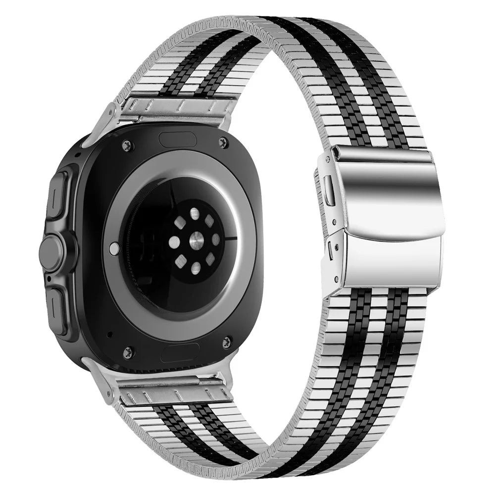 For Samsung Galaxy Watch Ultra2 47mm / Watch Ultra (2025) 47mm / Watch Ultra 47mm Strap 5-Bead Electroplated Color Metal Watch Band - Black / Silver - 1