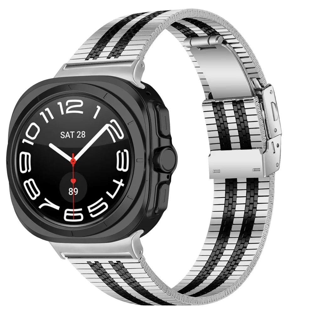 For Samsung Galaxy Watch Ultra2 47mm / Watch Ultra (2025) 47mm / Watch Ultra 47mm Strap 5-Bead Electroplated Color Metal Watch Band - Black / Silver - 2