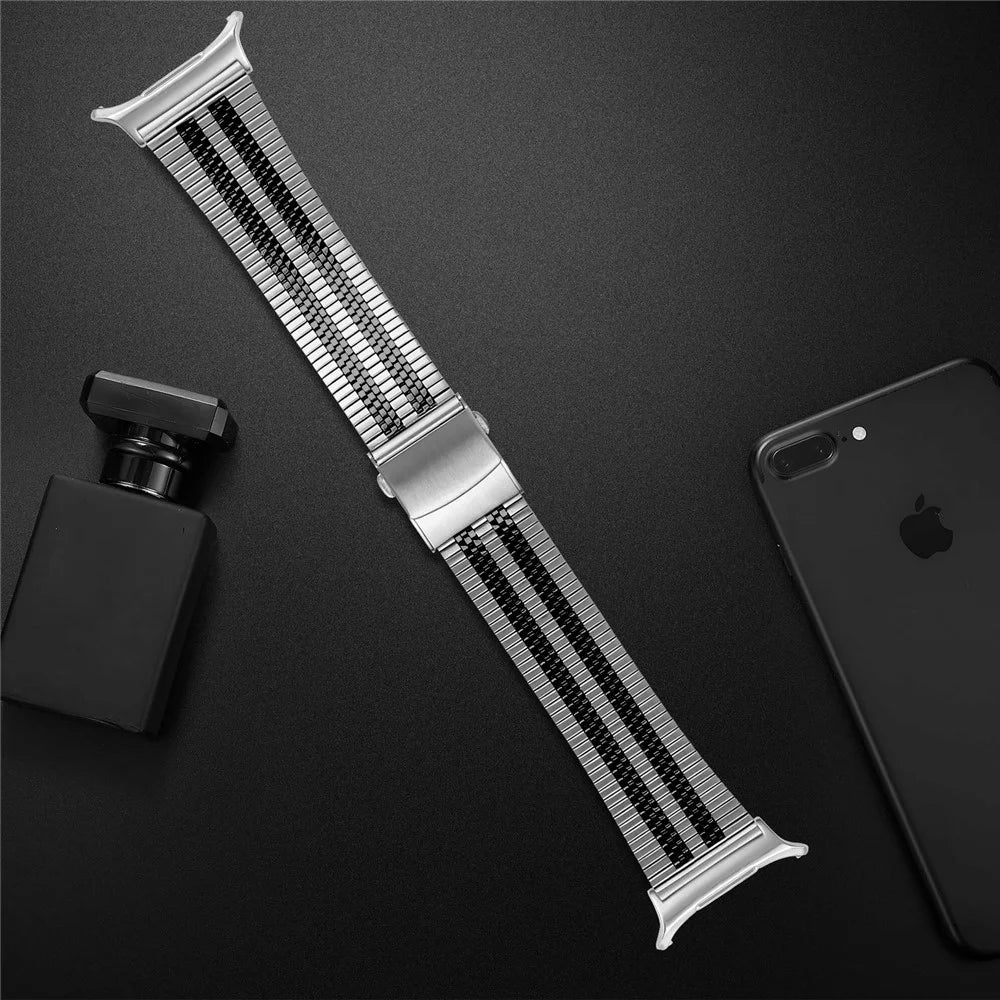 For Samsung Galaxy Watch Ultra2 47mm / Watch Ultra (2025) 47mm / Watch Ultra 47mm Strap 5-Bead Electroplated Color Metal Watch Band - Black / Silver - 4
