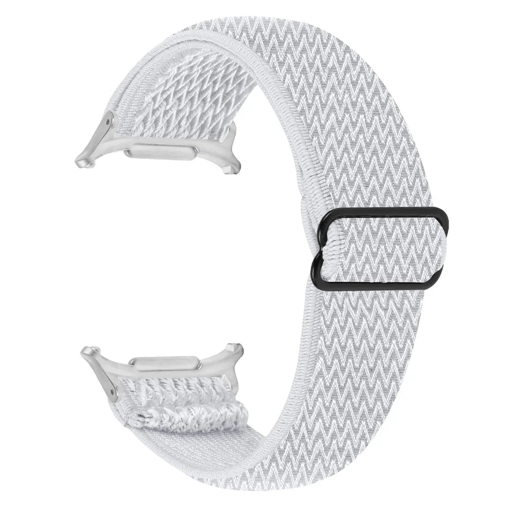 Nylon Strap with Silver Connector for Samsung Galaxy Watch Ultra2 47mm / Watch Ultra (2025) 47mm / Watch Ultra 47mm Elastic Watch Band - White - 1