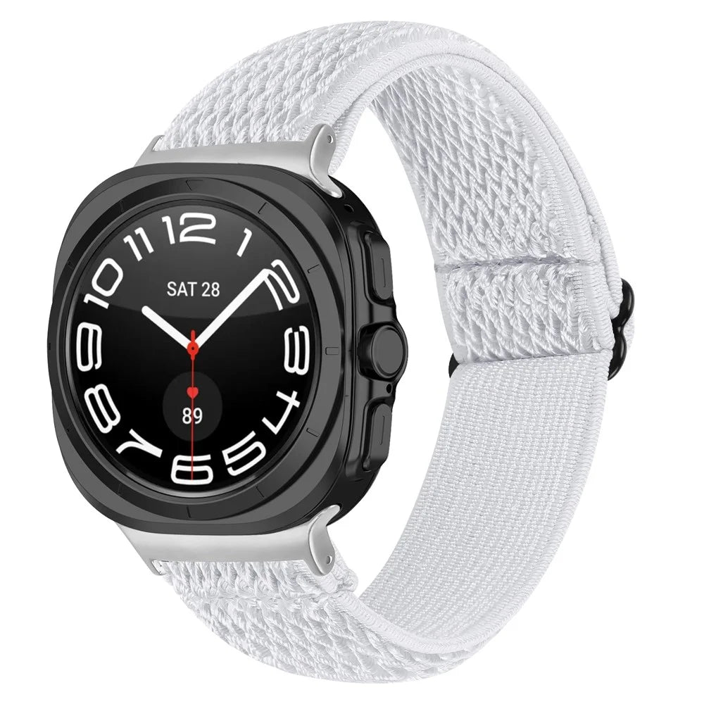 Nylon Strap with Silver Connector for Samsung Galaxy Watch Ultra2 47mm / Watch Ultra (2025) 47mm / Watch Ultra 47mm Elastic Watch Band - White - 2