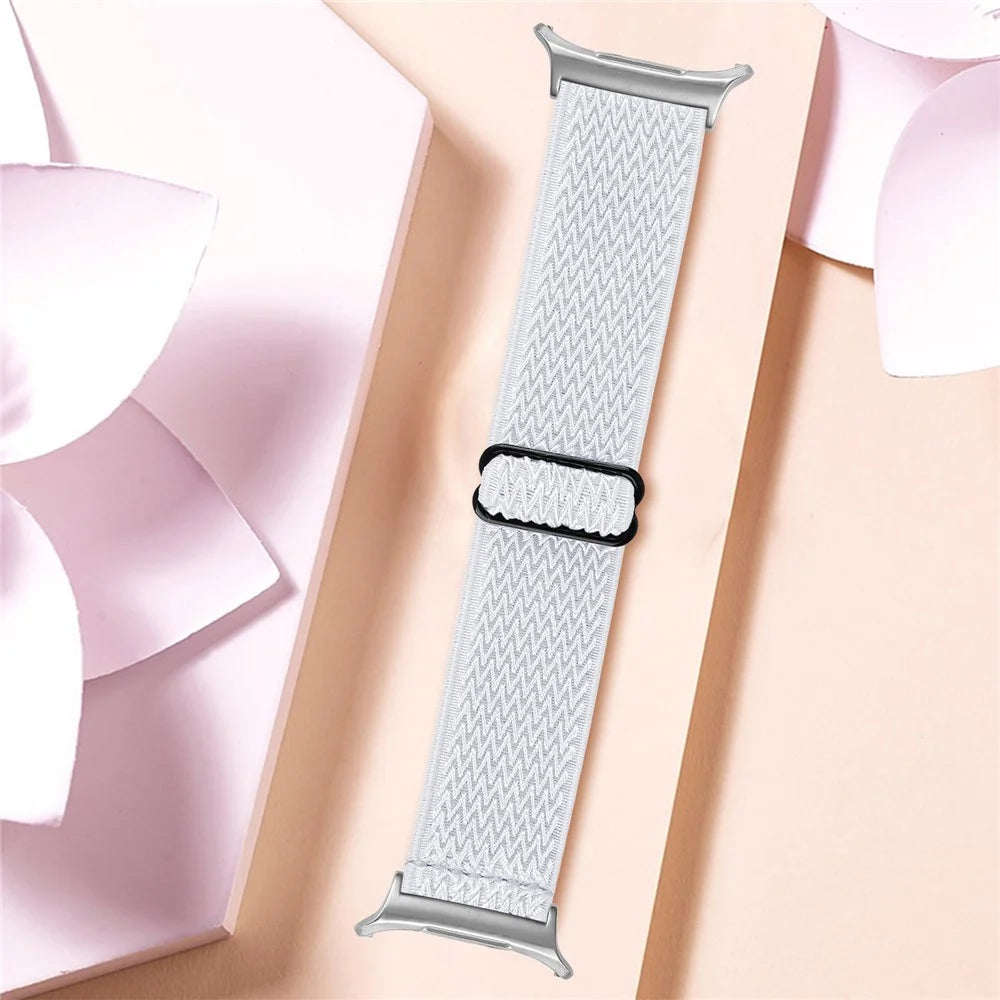Nylon Strap with Silver Connector for Samsung Galaxy Watch Ultra2 47mm / Watch Ultra (2025) 47mm / Watch Ultra 47mm Elastic Watch Band - White - 3