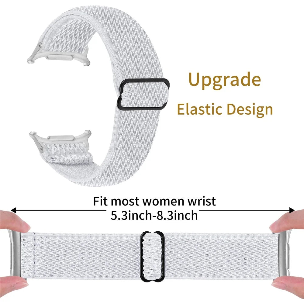 Nylon Strap with Silver Connector for Samsung Galaxy Watch Ultra2 47mm / Watch Ultra (2025) 47mm / Watch Ultra 47mm Elastic Watch Band - White - 6