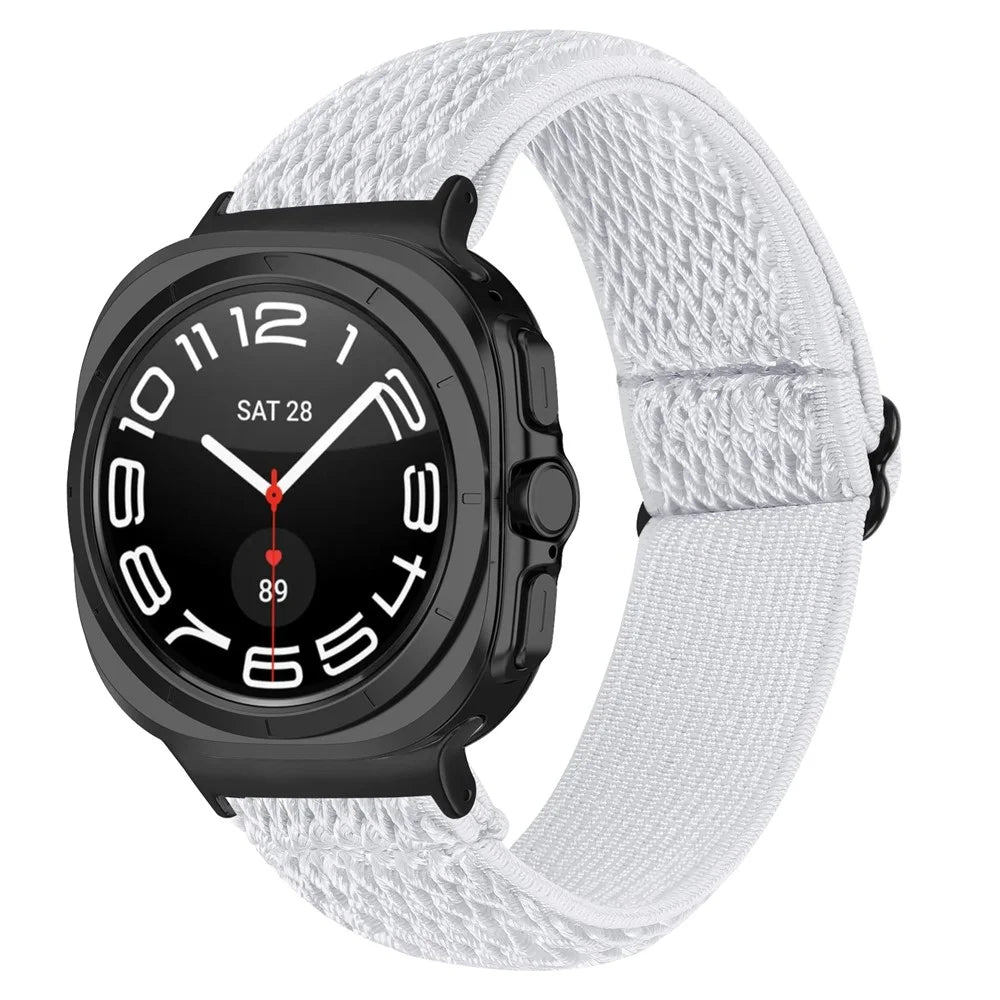 Elastic Band with Black Connector for Samsung Galaxy Watch Ultra2 47mm / Watch Ultra (2025) 47mm / Watch Ultra 47mm Adjustable Watch Strap - White - 2