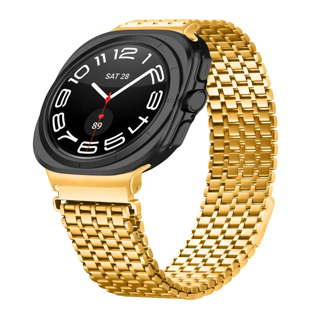 Colored Watch Band for Samsung Galaxy Watch Ultra (2025) 47mm / Ultra 47mm Stainless Steel Magnetic Nine-Bead Strap - Gold - 2