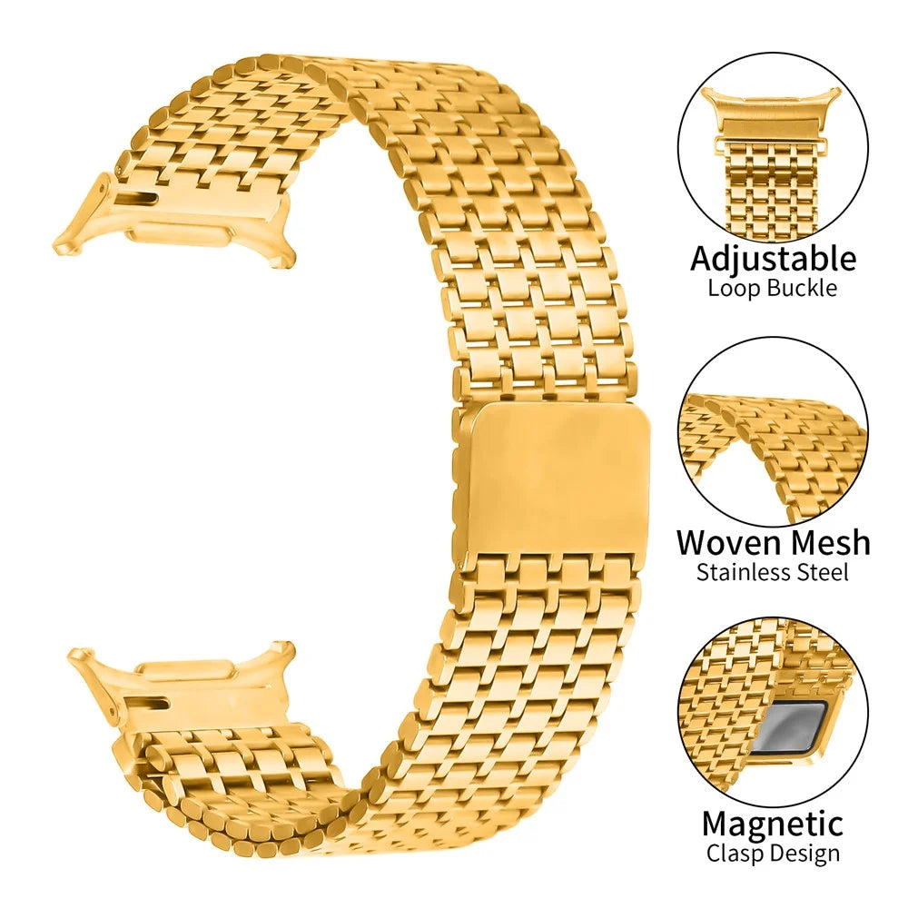 Colored Watch Band for Samsung Galaxy Watch Ultra (2025) 47mm / Ultra 47mm Stainless Steel Magnetic Nine-Bead Strap - Gold - 4