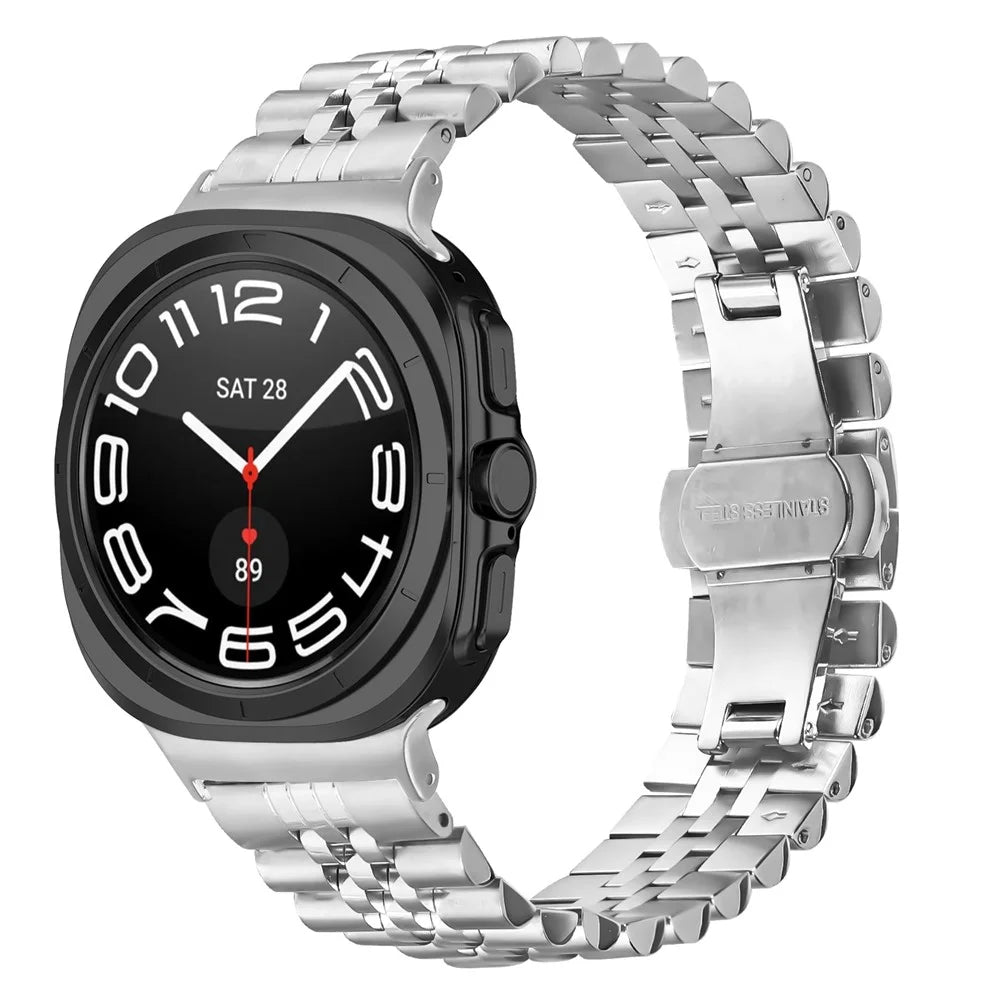 5-Bead Silver Band for Samsung Galaxy Watch Ultra (2025) 47mm / Ultra 47mm Butterfly Clasp Metal Watch Strap - 3