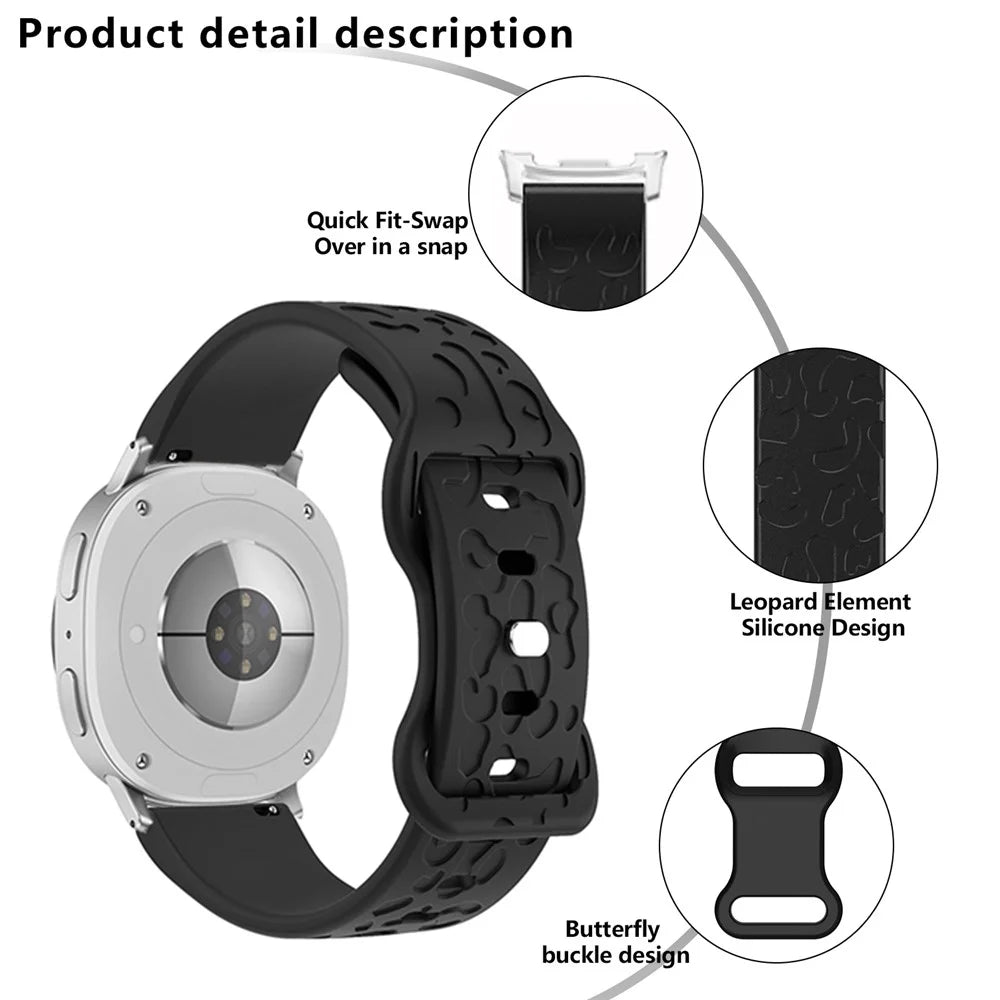 KALEBOL Silicone Strap For Samsung Galaxy Watch8 Classic 46mm  /  Watch8 44mm  /  40mm Leopard Texture Watch Band - Black - 3