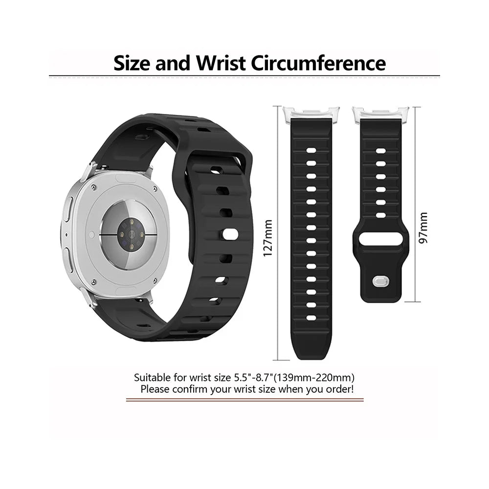 KALEBOL Silicone Strap For Samsung Galaxy Watch8 Classic 46mm  /  Watch8 44mm  /  40mm Wave Pattern Pin Buckle Watch Band - Black - 4