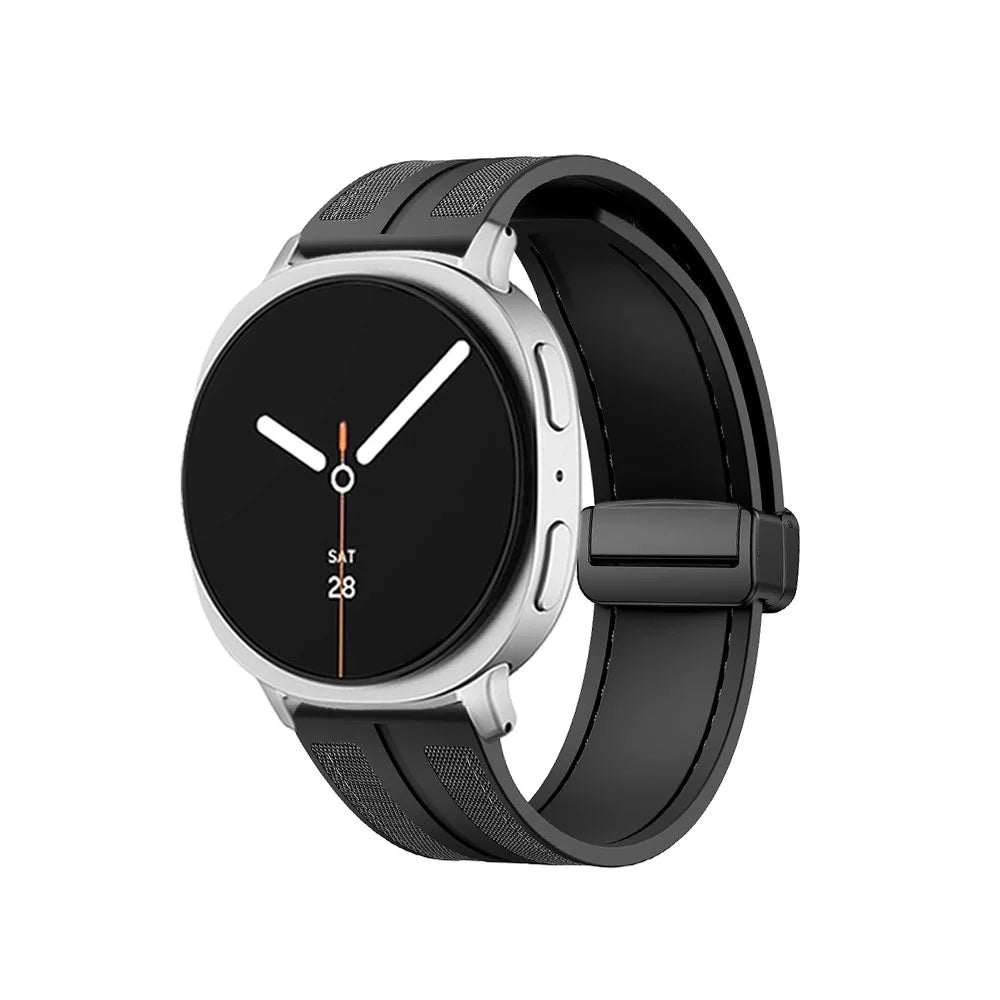 KALEBOL Watch Band For Samsung Galaxy Watch8 Classic 46mm  /  Watch8 44mm  /  40mm Magnetic Folding Clasp Nylon Silicone Strap - Black - 2