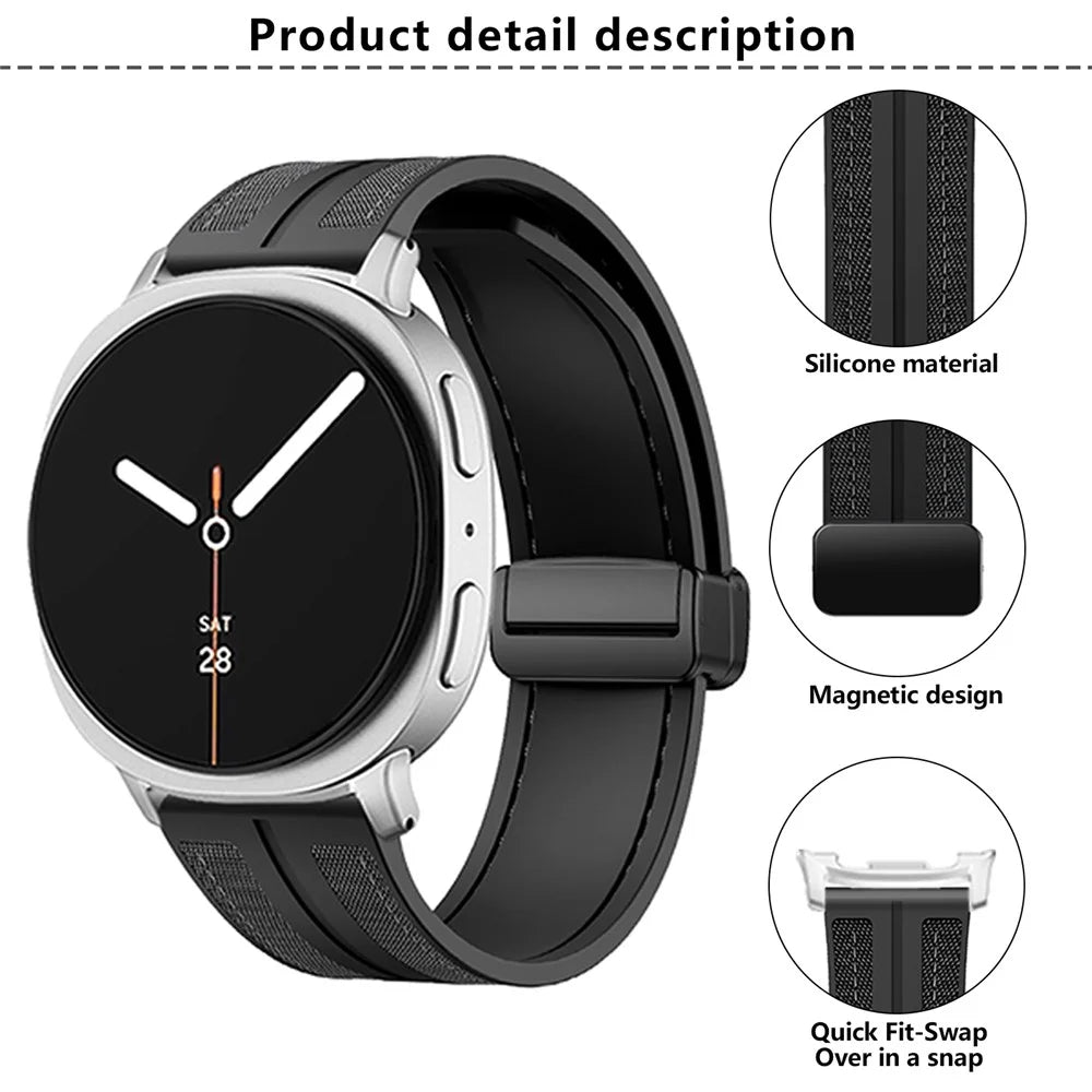 KALEBOL Watch Band For Samsung Galaxy Watch8 Classic 46mm  /  Watch8 44mm  /  40mm Magnetic Folding Clasp Nylon Silicone Strap - Black - 4