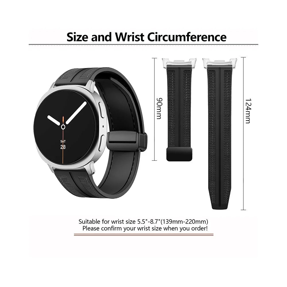 KALEBOL Watch Band For Samsung Galaxy Watch8 Classic 46mm  /  Watch8 44mm  /  40mm Magnetic Folding Clasp Nylon Silicone Strap - Black - 5