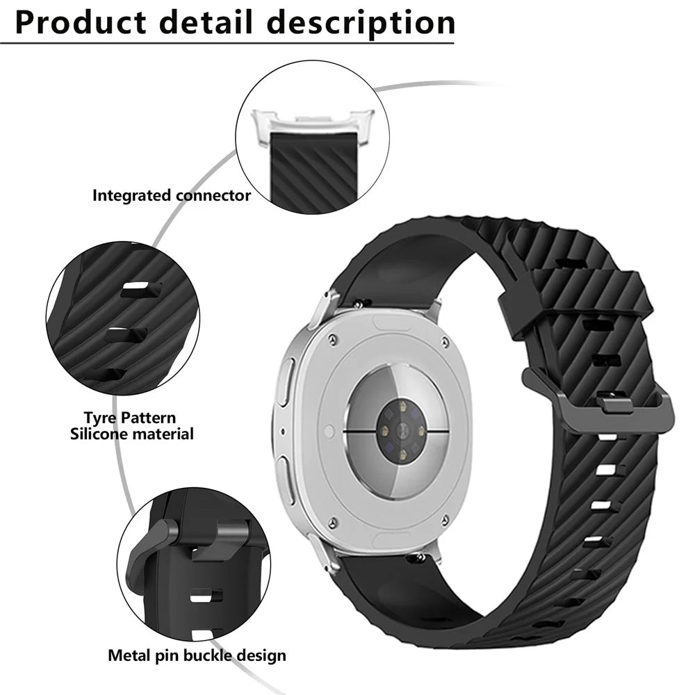 KALEBOL Silicone Strap For Samsung Galaxy Watch8 Classic 46mm  /  Watch8 44mm  /  40mm Tire Pattern Watch Band - Black - 3