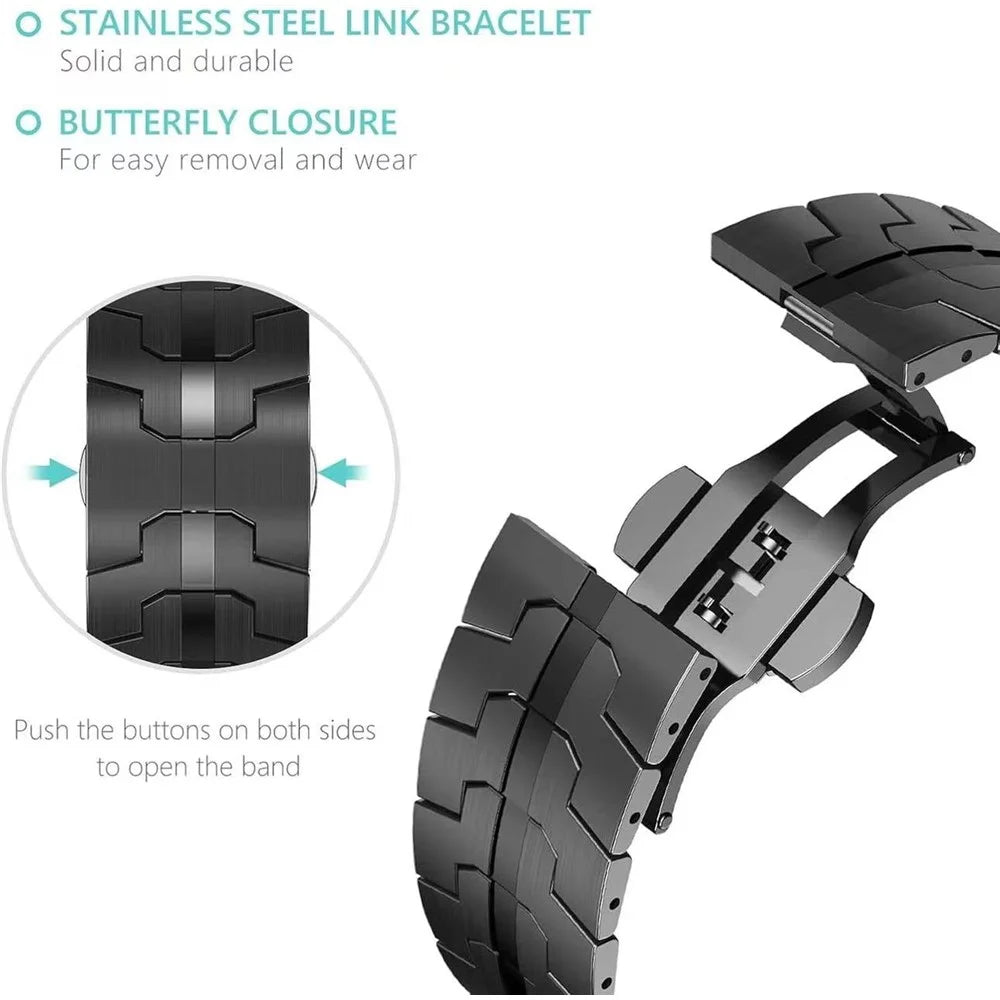Watch Band For Samsung Galaxy Watch8 Classic 46mm  /  Watch8 44mm  /  40mm Split Butterfly Clasp Stainless Steel Strap - Black - 3