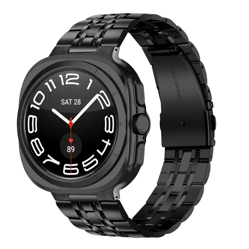 Watch Band For Samsung Galaxy Watch8 Classic 46mm  /  Watch8 44mm  /  40mm Integrated 7-Bead Stainless Steel Strap - Black - 2
