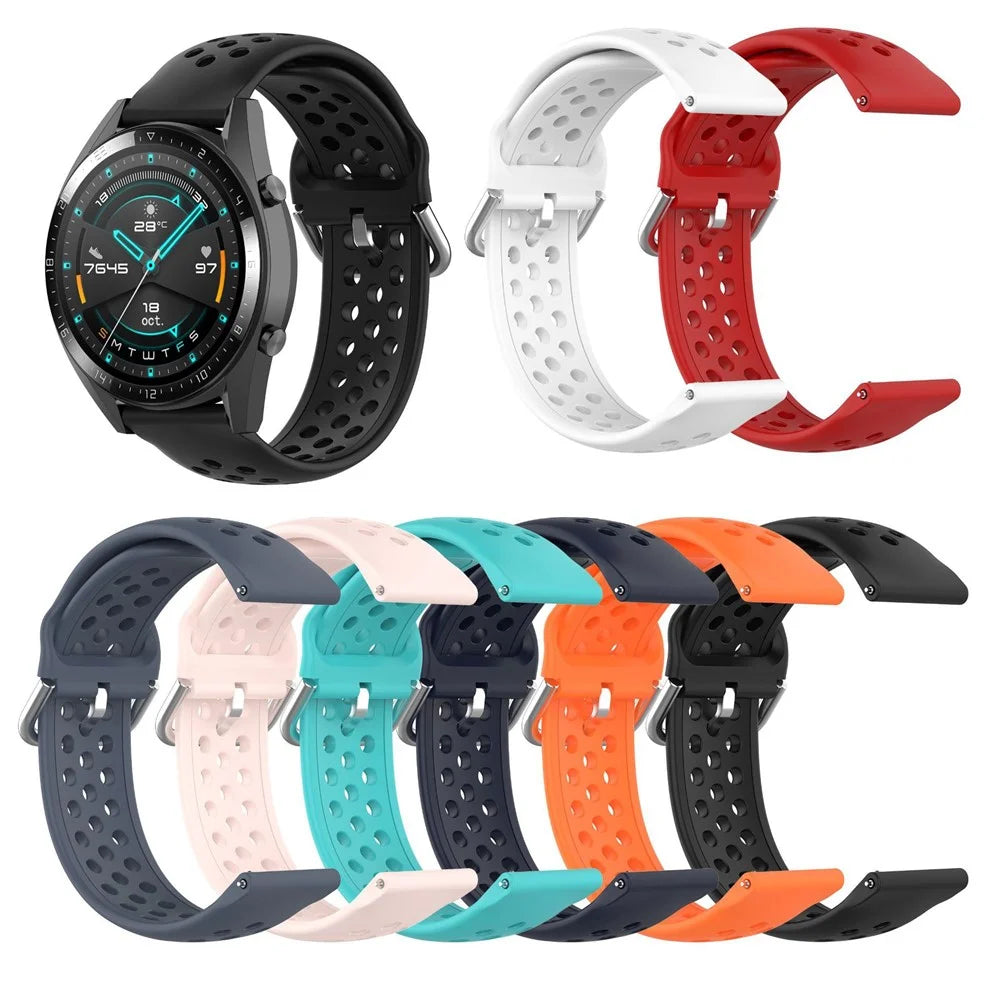 Universal 22mm Width Air Holes Silicone Watch Band Replacement for Huawei Watch 3 / 3 Pro / Samsung Amazfit Watch Etc - Black - 6