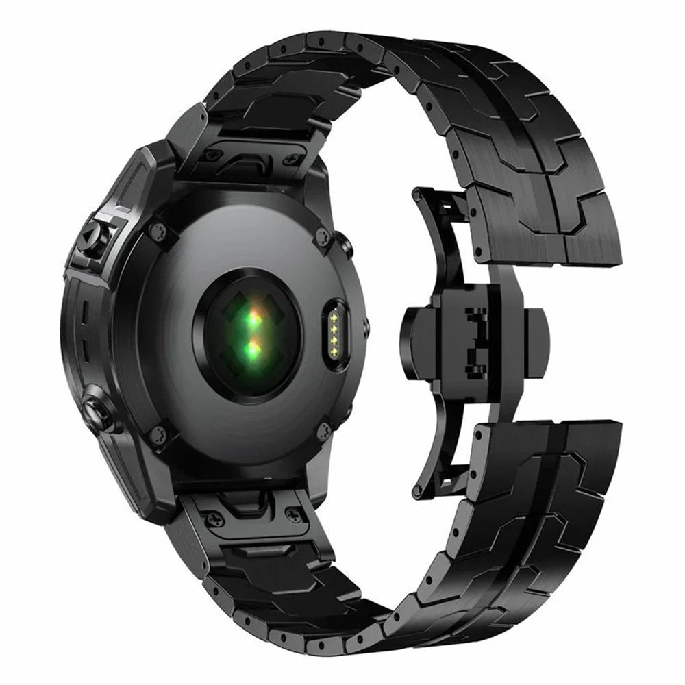For Garmin Fenix 8 47mm / E 47mm Butterfly Buckle Strap 22mm Stainless Steel Watch Band - Black - 1