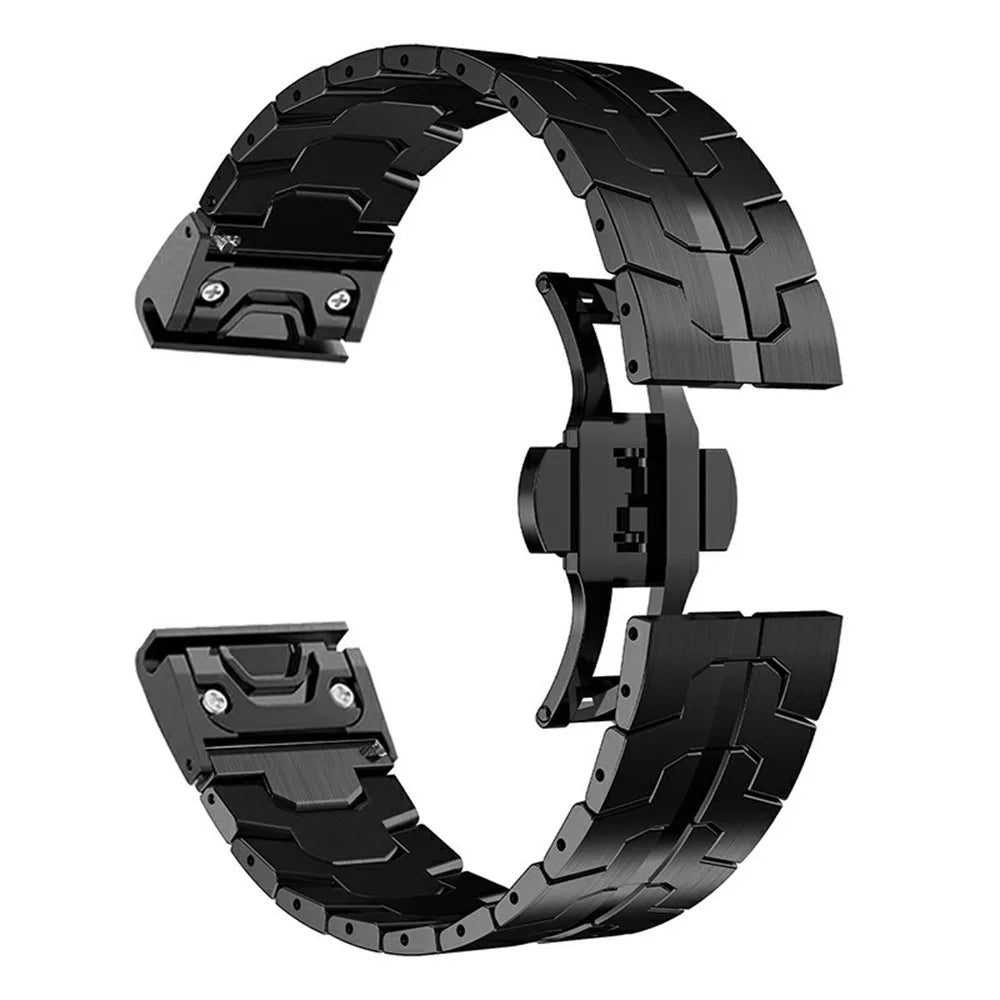 For Garmin Fenix 8 47mm / E 47mm Butterfly Buckle Strap 22mm Stainless Steel Watch Band - Black - 2