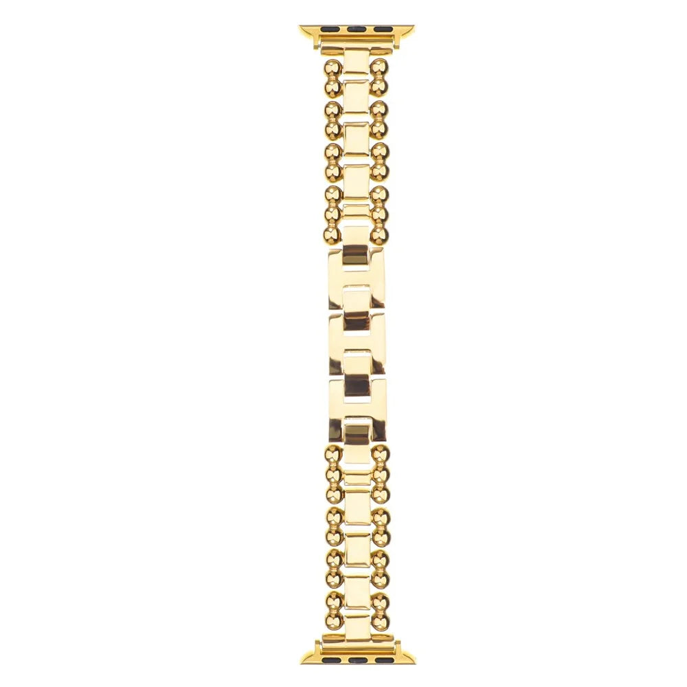 Watch Band for Apple Watch Ultra 3 2 1 49mm / Series 11 10 46mm / 9 8 7 45mm / SE3 SE2 SE 6 5 4 44mm / 3 2 1 42mm Side Beads Stainless Steel Wrist Strap - Gold - 2