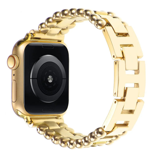 Watch Band for Apple Watch Series 11 10 42mm / 9 8 7 41mm / SE3 SE2 SE 6 5 4 40mm / 3 2 1 38mm Side Beads Stainless Steel Wrist Strap - Gold - 1